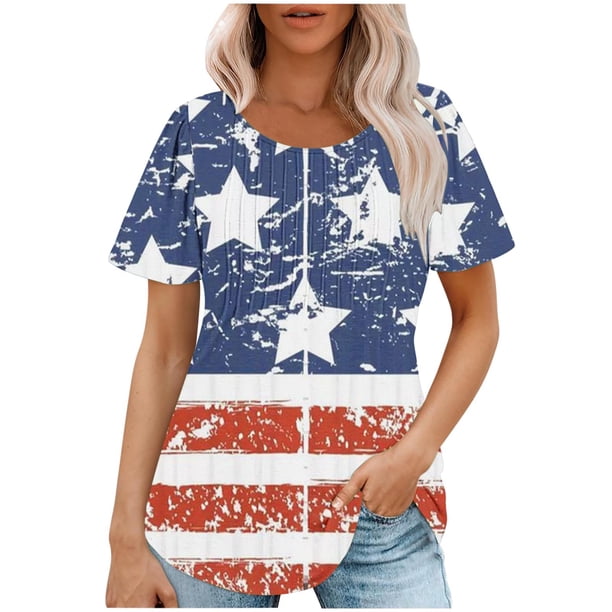 Fiudx Tops para Mujer Top Estampado con Cuello Redondo y Manga Corta Informal para Mujer a La Moda