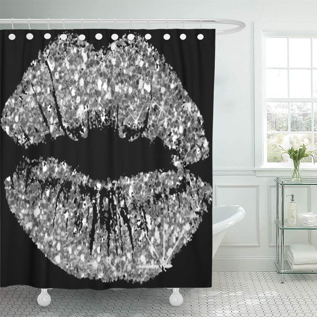 Cynlon Beauty Black Gray Silver Kiss, Black Bling Shower Curtain