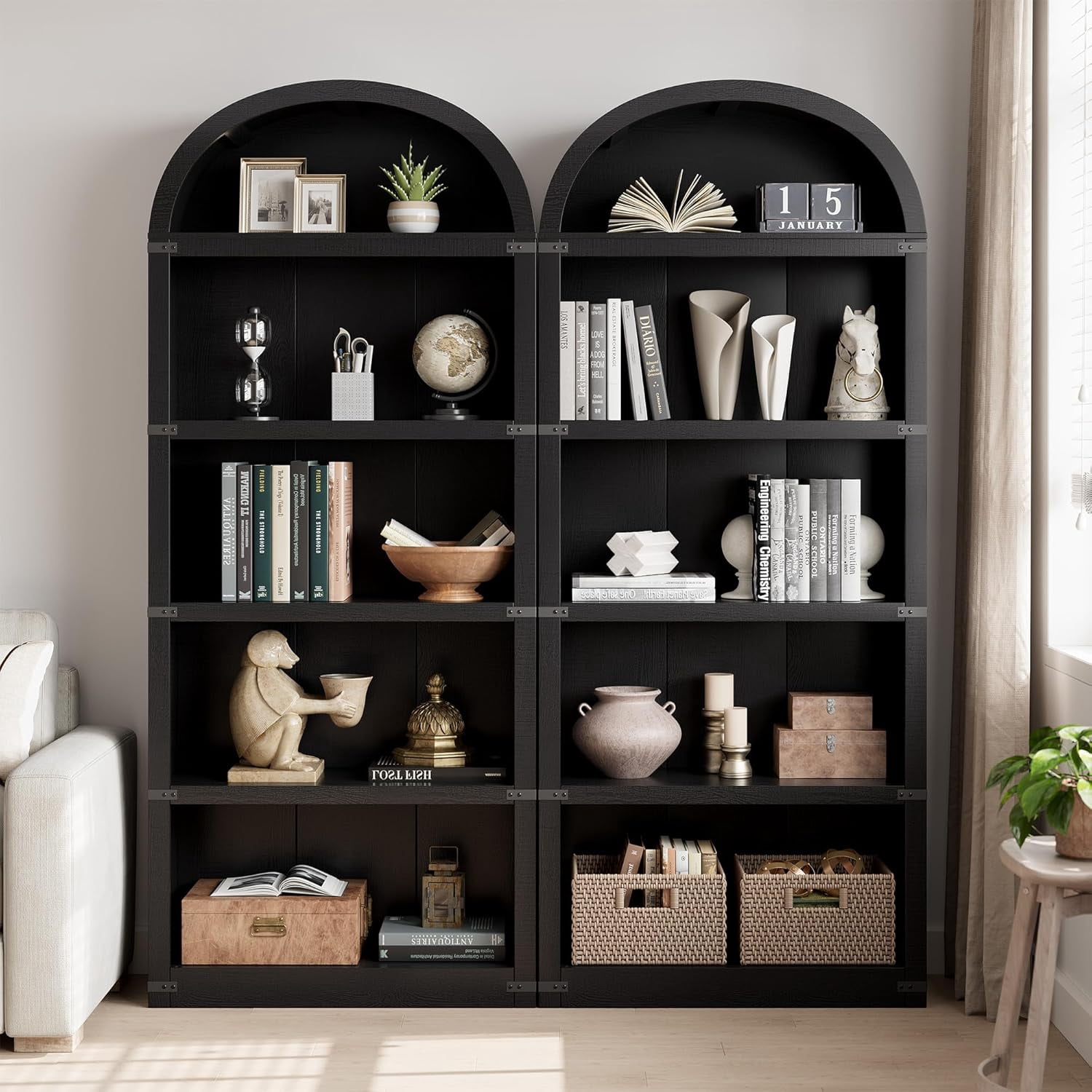 Accreate Bookcase 5 Shelf Arched Bookshelf 71.65in Tall Bookcase Farmhouse Display Storage Rack Wooden Bookshelves for Home office, Living Room