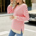 thumbnail image 6 of AherBiu Crewneck Sweatshirts for Women Striped Long Sleeve Slit Oversized Pullover Fall Casual Loose Tops, 6 of 7