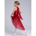 thumbnail image 3 of iiniim Girls Lyrical Dance Dress Halter Ruffles Cape Back Lace Floral Leotard Tailskirts Burgundy 16, 3 of 7