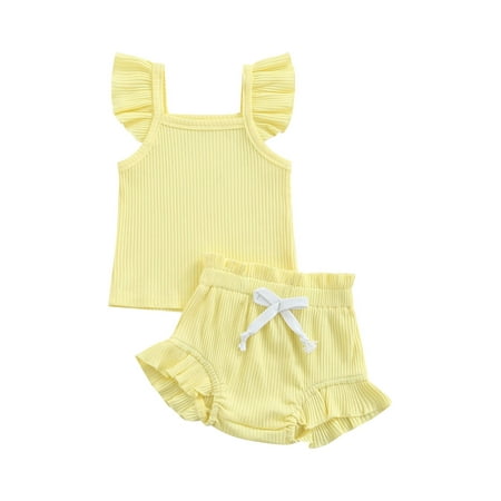 

Baby Girl Summer Clothes Set Infant Solid Outfit Newborn Pure Color Bodysuit + Drawstring Shorts