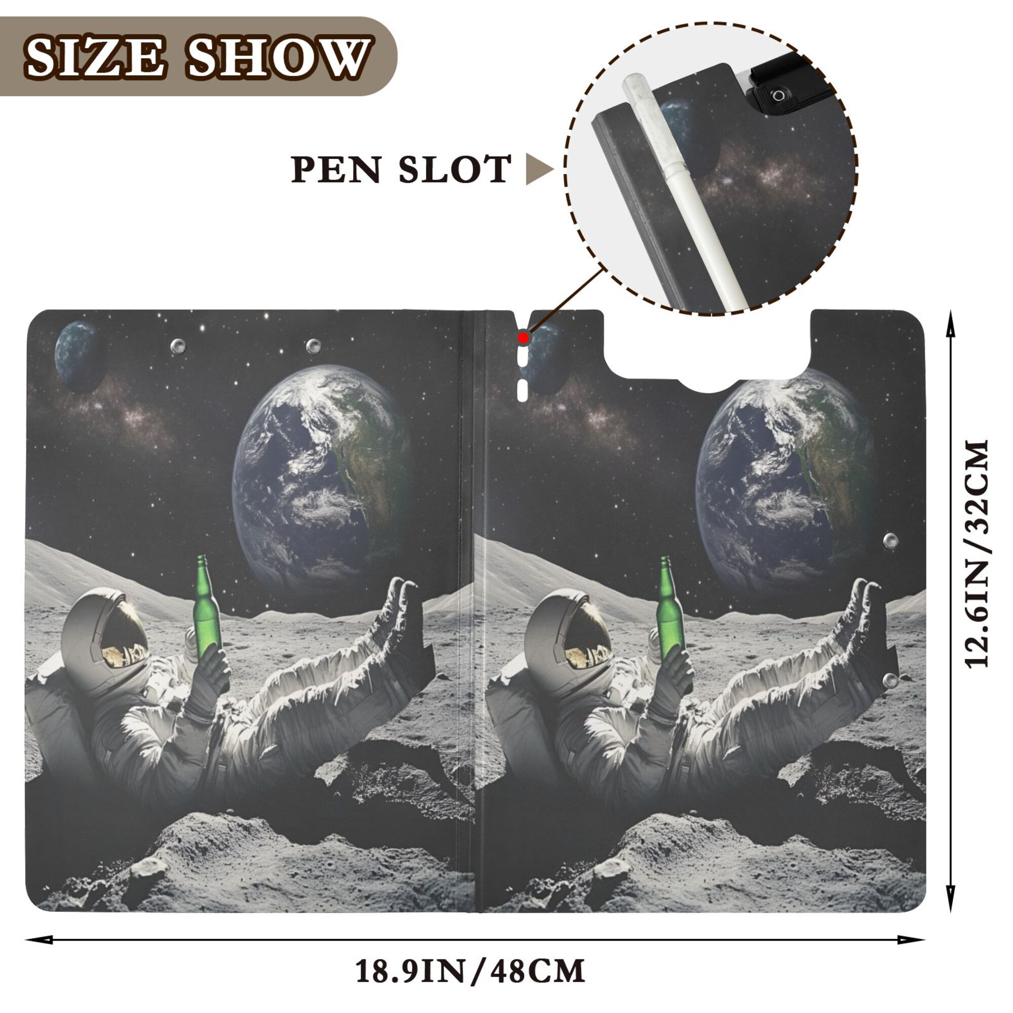 FORMRS A4 Clipboard Folder with Pen Holder Horizontal Foldable School Office Binder, Space Earth