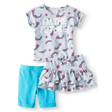 Girls Skort Set - Side-Tie Top, Bermuda Short & Skort, 3-Piece Mix and Match Outfit Set (Little Girls & Big Girls)
