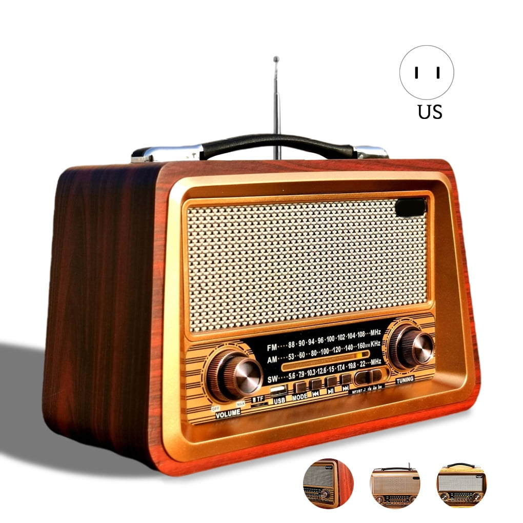 AUX Retro Style Table Radio Wood Cabinet Old Style FM SD Card Bluetooth 