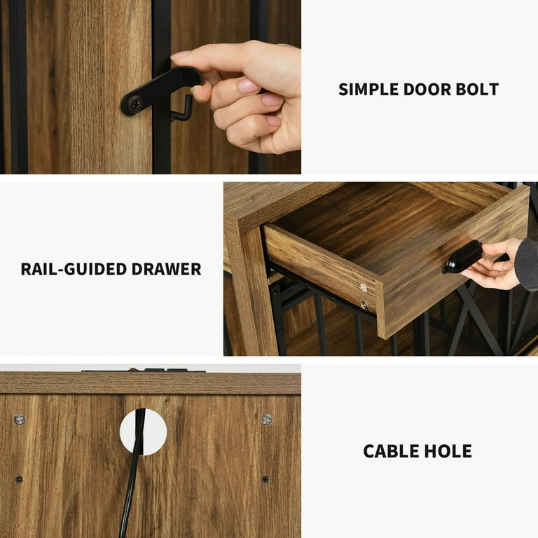 Uforic 63-Inch Dog Crate Furniture,TV Stand with Charging Station