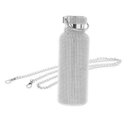 

Insulated Water Bottle with Chain Glitter Diamond-encrusted Refillable Insulated Milk Mug for women Outdoor 500ML