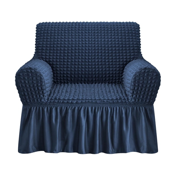 NIcEEc Funda para Sillón Azul Fundas para Sillón 1 Pieza Funda de Sofá Fácil de Instalar Protector de Muebles Duradero Universal de Alta Estiramiento con Falda Estilo Campestre (1 Plaza Azul Marino)