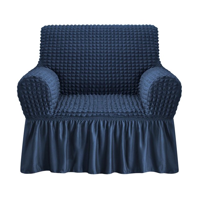 NIcEEc Funda para Sillón Azul Fundas para Sillón 1 Pieza Funda de Sofá Fácil de Instalar Protector de Muebles Duradero Universal de Alta Estiramiento con Falda Estilo Campestre (1 Plaza Azul Marino)