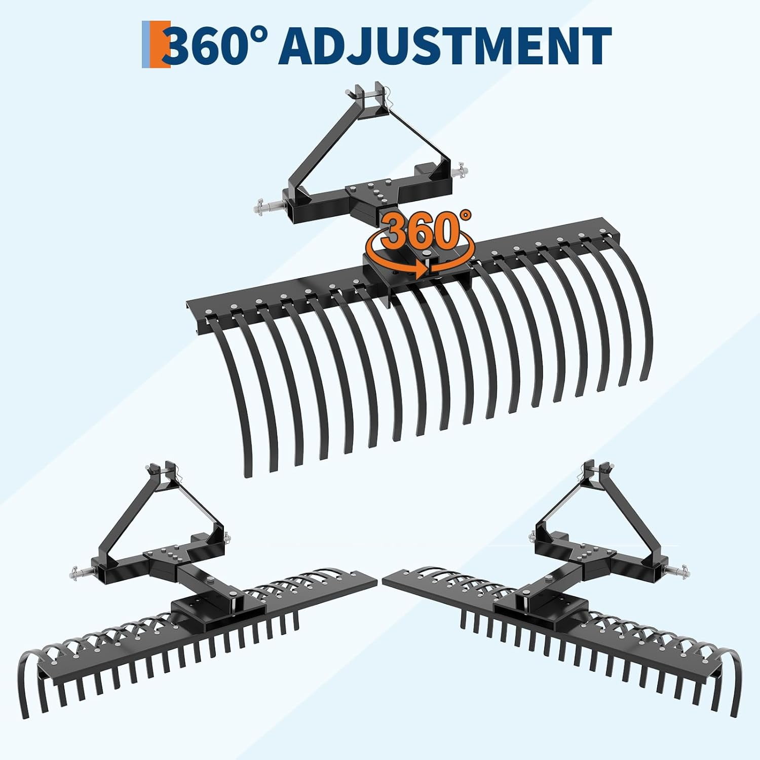 Garvee Tow Behind Dethatcher, 50-inch Tow Dethatcher with 18 Steel Tines, 3-Point Lawn Dethatcher Rake with Attachments for Tractor, Landscape Rake for Garden, Farm, Grass
