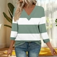 thumbnail image 6 of wdsxpo Womens 3/4 Length Sleeve Shirts Casual V Neck Shirts Striped Basic Tees Dressy Tunic Business Work Shirts Fall Fashion Clothes, 6 of 9