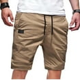 thumbnail image 2 of HOOMEUMY Men's Summer Shorts Solid Color Drawstring Elastic Waist Beach Shorts with Pockets Bermuda Beach Cargo Shorts for Men Khaki 8, 2 of 4