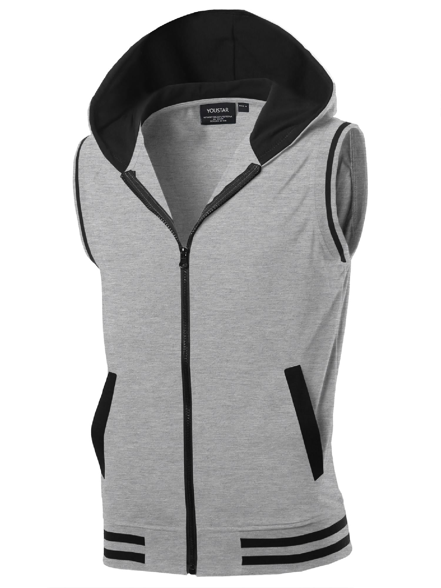 OTW-Men Stylish Color Block Zip up Hooded Sleeveless Vest Waistcoat Sweatshirt