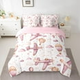 thumbnail image 2 of Homewish Pink Airplane 7-Piece Twin Bedding Sets,Cartoon Aircraft Bedding Comforter Set,Vintage Hot Air Balloon Sheet Sets For Girl Kids,Microfiber Bedroom Decor Reversible, 2 of 8