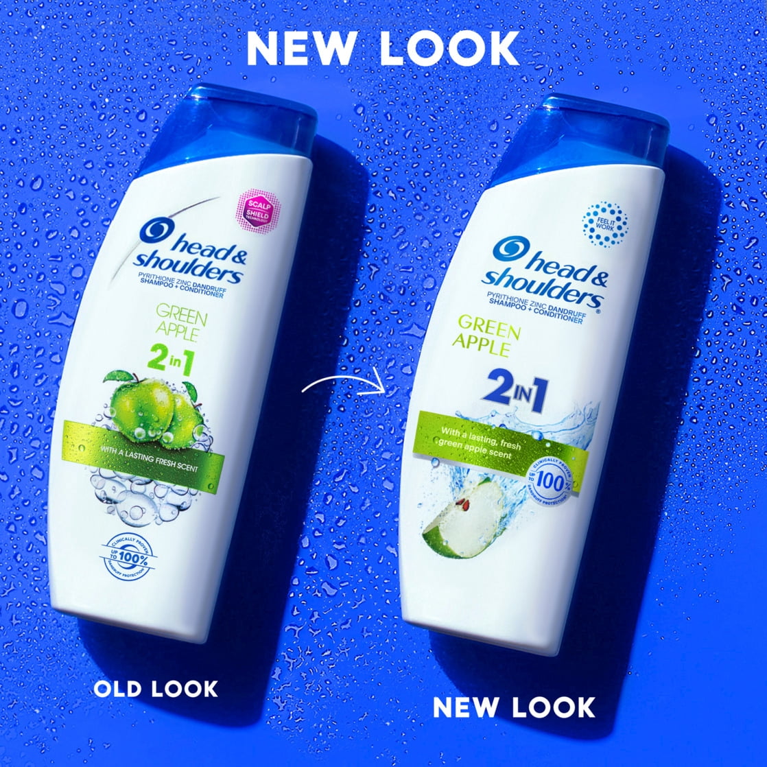 (4 pack) Head & Shoulders 2 in 1 Dandruff Shampoo and Conditioner, Green Apple, 20.7 fl oz