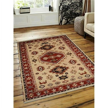 Glitzy Rugs UBSAF0101K1226A9 5 x 8 ft. Kazak Hand Knotted Afghan Wool & Silk Rectangle Area Rug, Gold Red