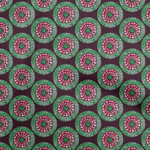 oneOone Polyester Spandex Green Fabric Asian Mandala Craft Projects Decor Fabric Printed By The Yard 56 Inch Wide