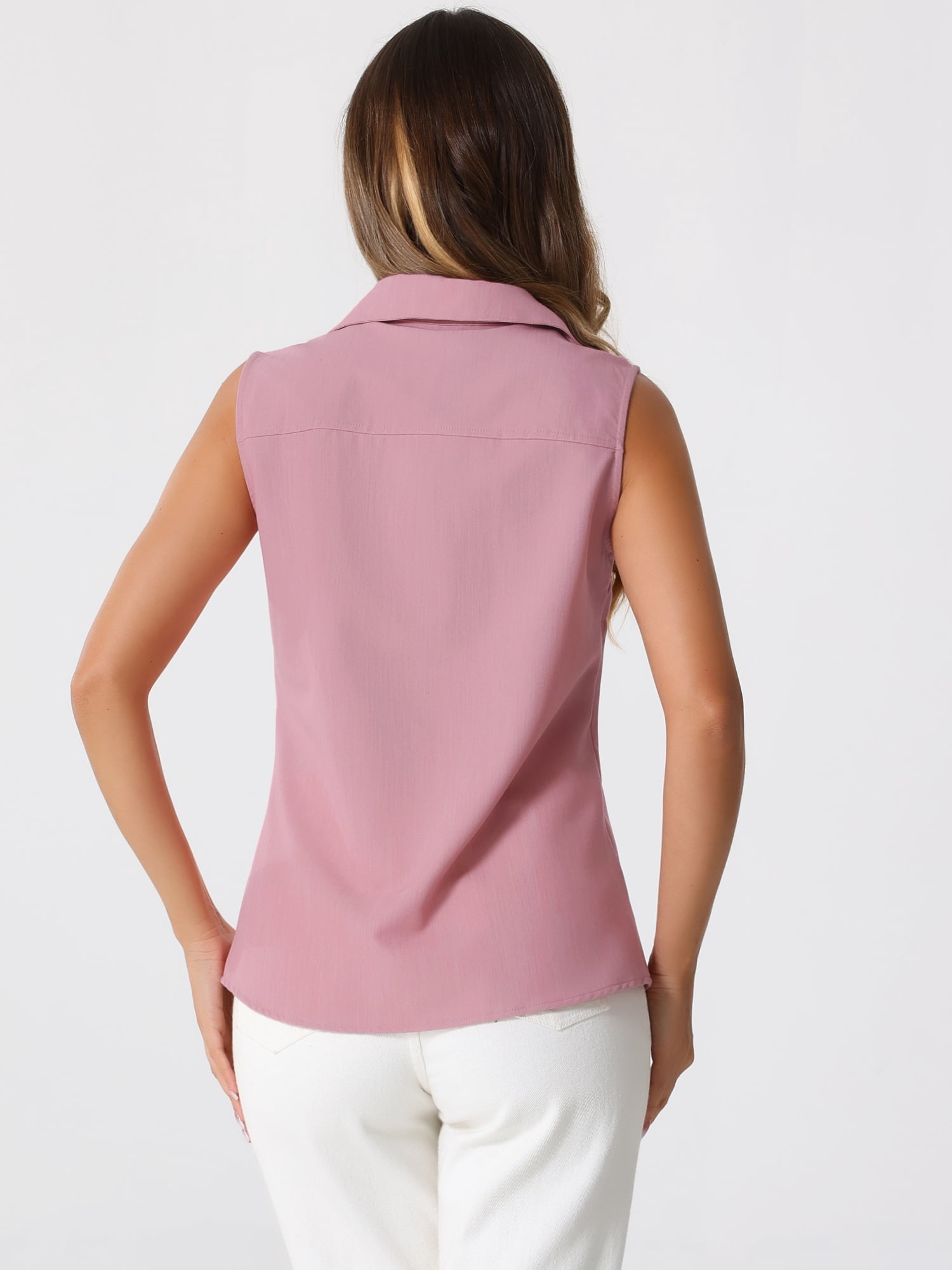 DARING DIVA Women's Sleeveless Lapel V Neck Chambray Tunic Denim Tops M Pink