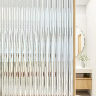 Reeded Glass Window Privacy Film,Removable Static Film,Window Cling UV Blocking,Fluted Glass Window Film,Topboutique Reusable Window Stickers for Glass Windows,Door,15.7x39.4 in,Translucent