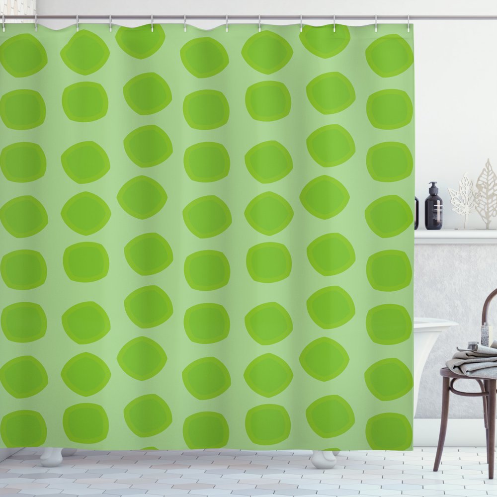 Lime Green Shower Curtain, Simplistic Formless Geometric Shapes in