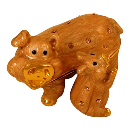 Decorative Jeweled Box - Mother and Baby Pig Piggy Pigs Piglet Jeweled Enameled Hinged Trinket Box