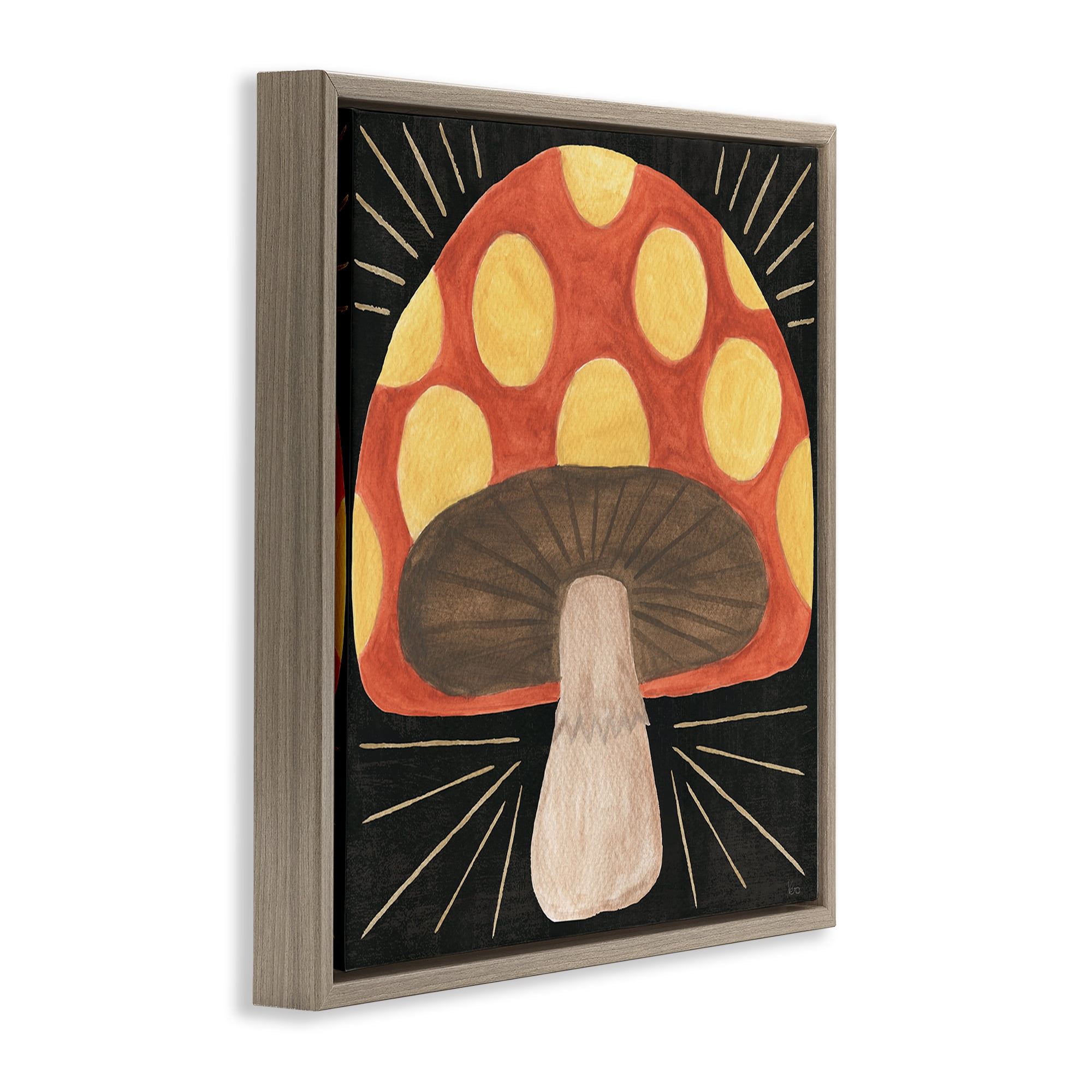 Stupell Industries Spooky Chic Mushroom Plants & Flowers Painting Brown Floater Framed Canvas Art Print Wall Art, 18 x 18