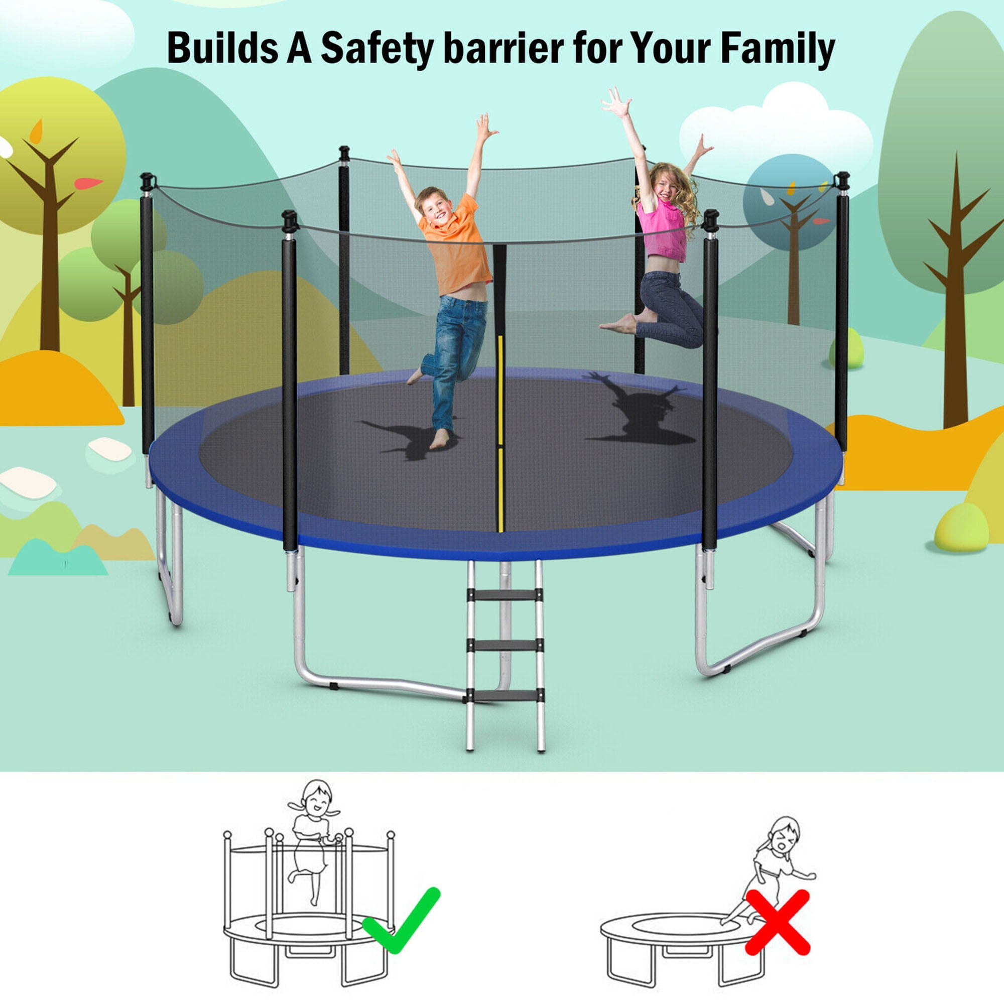Gymax 16FT Replacement Trampoline Safety Enclosure Net w Zipper