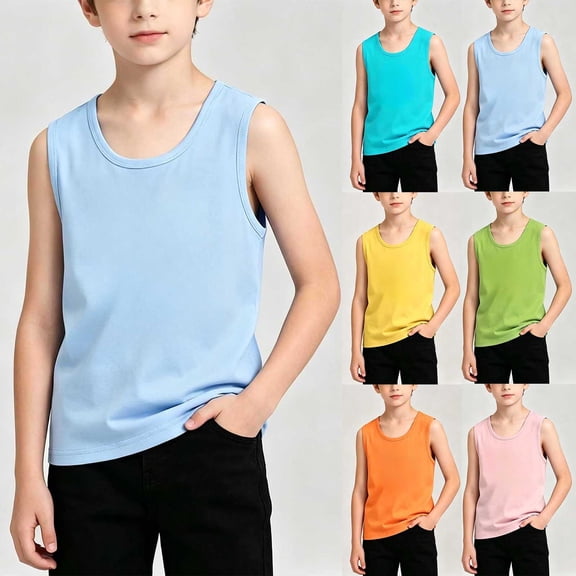 FRSASU Boys Cotton Tank Tops Casual Sleeveless Crewneck Athletic Workout Tees Summer Basic Solid Undershirts Yellow-B