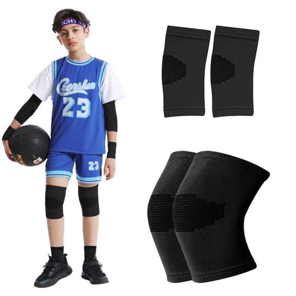 4Pcs Children's elbow and knee pads, children's sports protective equipment set, warm running, anti fall, crawling, soccer, cycling, roller skating, knee pads【Black-Small】