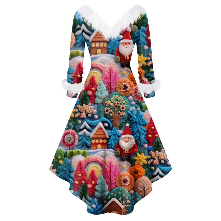 hot christmas dresses for Women Women's Fashionable V-neck Casual And Form-fitting Christmas Printed Long-sleeved Dress for Holiday Party,Hot Pink,M AKIRA Say You Need Size:UK24 live:2-20-26 Red dress