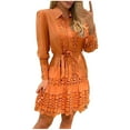 thumbnail image 2 of Zorckvet Lace Dresses for Women Mini Lapel Summer Plus Size Solid Color Long Sleeve Fashion Womens Dress, 2 of 7