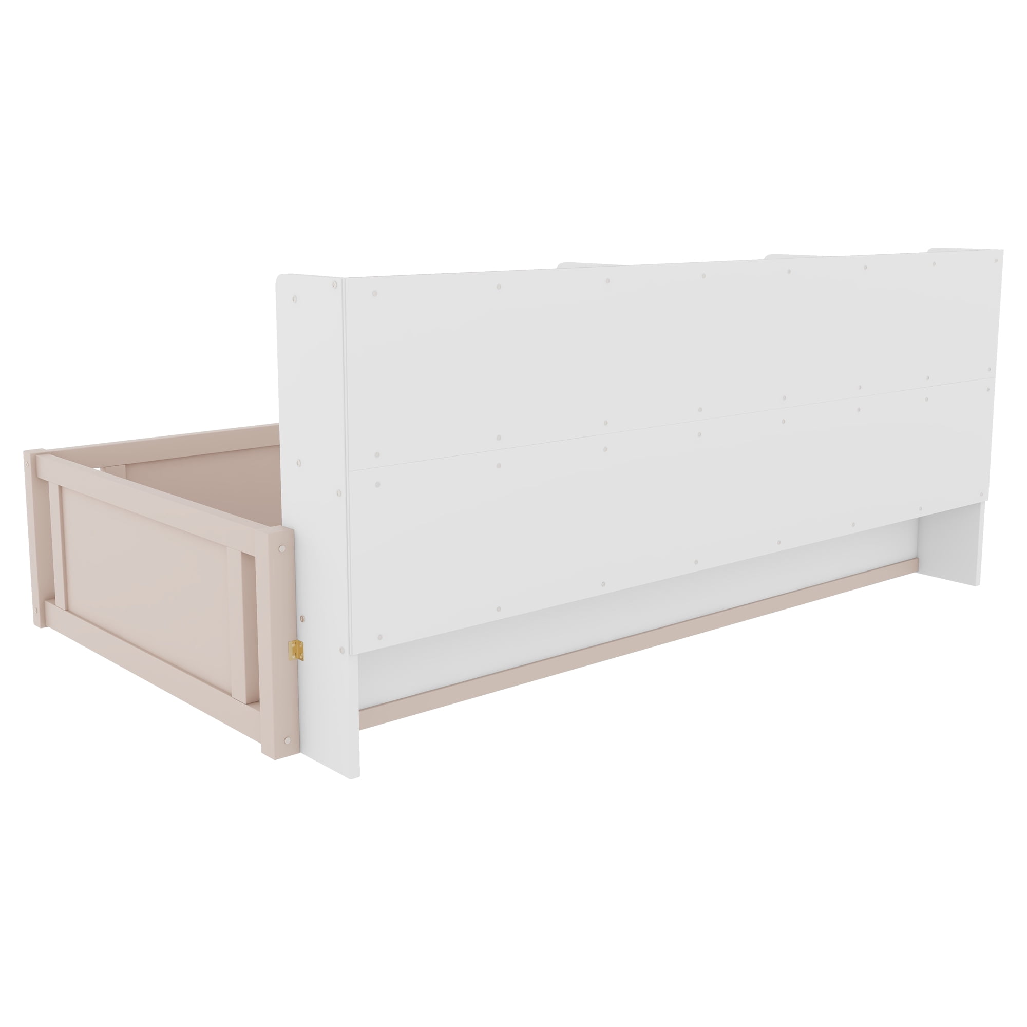 Mintazer Twin Size Montessori Floor Bed with Bookcase Headboard & Guardrails, Kids Platform Bed Frame with 6 Cubby Storage Shelves for Bedroom, White & Natural
