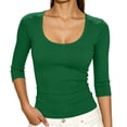 thumbnail image 2 of Womens Slim Scoop Neck Shirts 3/4 Sleeve Knit Ribbed Pullover Tops for Women Trendy Casual Solid Color Outfit Green S, 2 of 7