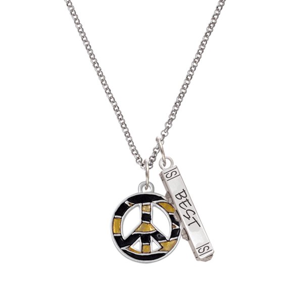 Delight Jewelry Silvertone Large Brown Tiger Print Peace Sign Silvertone Best Friends Forever Bar Charm Necklace, 23"