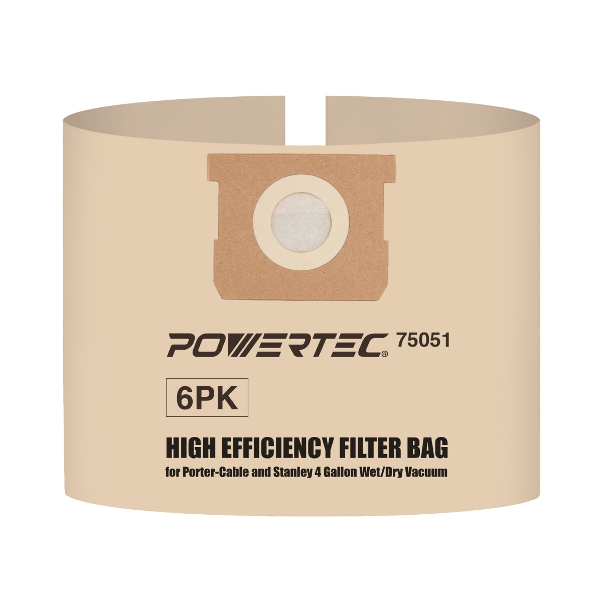 POWERTEC 6PK Filter Bags for Stanley 25-1238, Porter Cable  4 gal Wet Dry Vacuum, 75051-P2