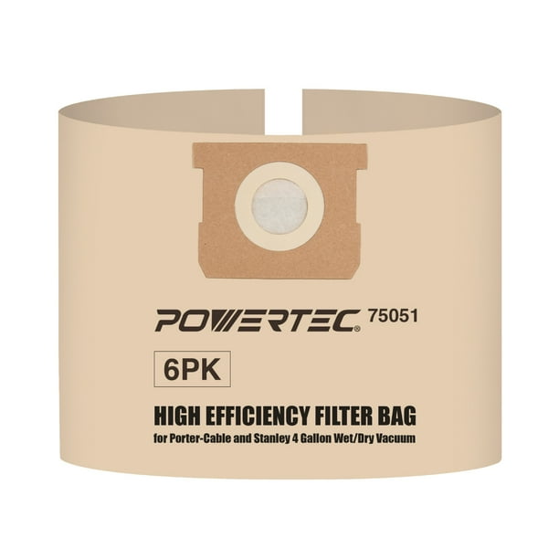 POWERTEC 75051P2 Filter Bags for Porter Cable, Stanley 251238 4 Gal