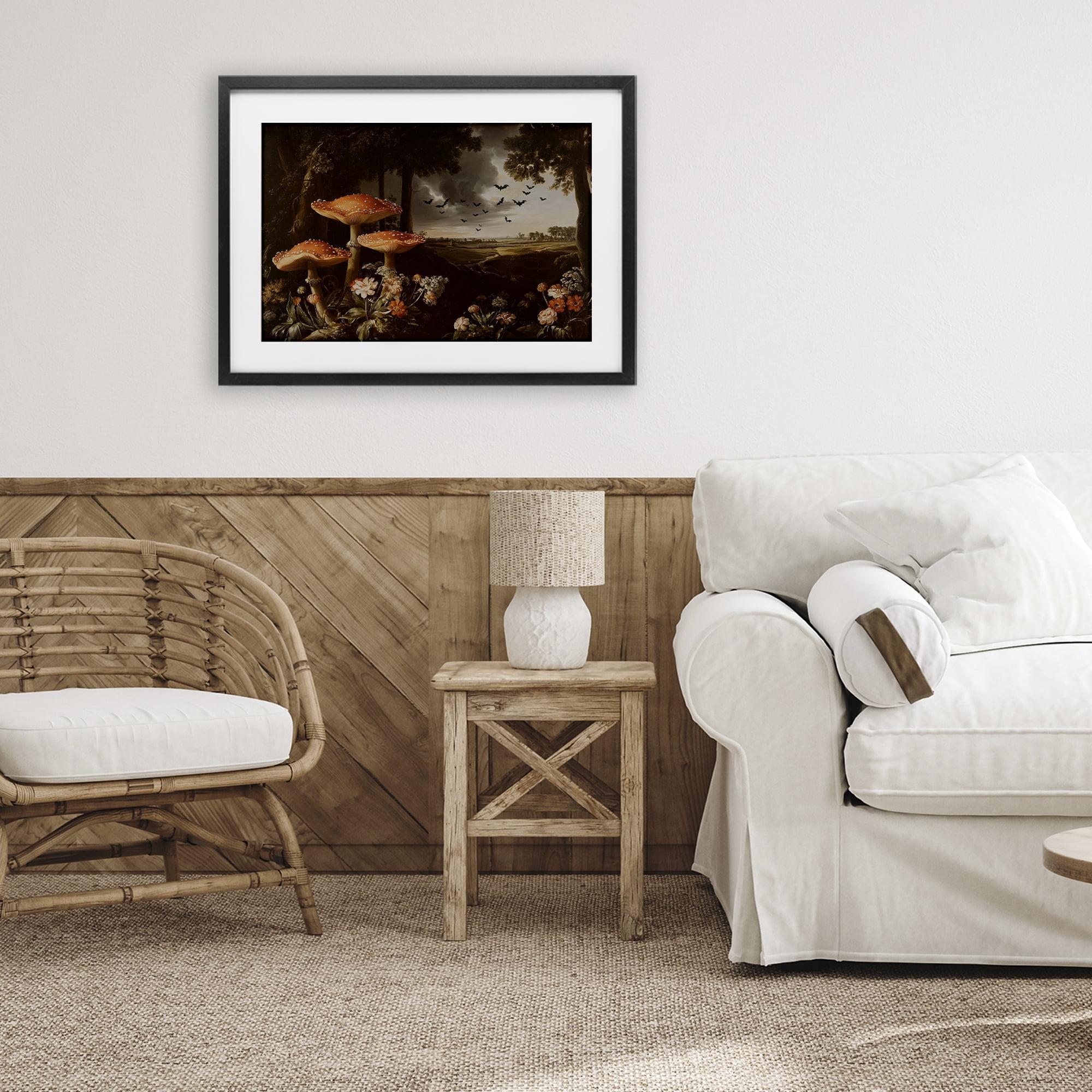 Stupell Industries Bats in Autumn Forest Black Framed Print Under Glass, design by Jacky Ngan