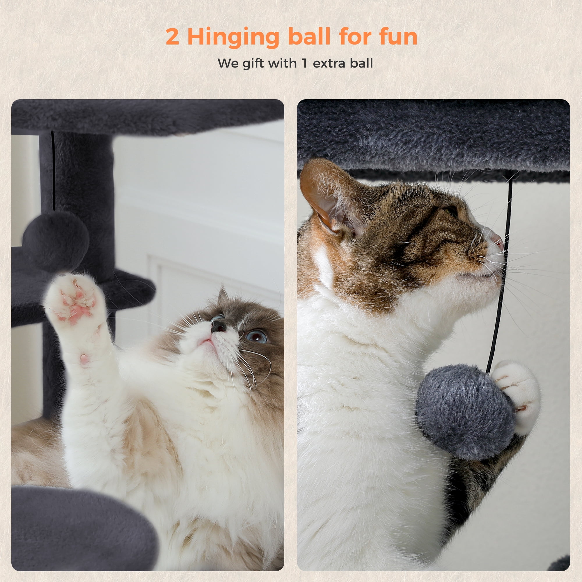 PAWZ Road 46.5" Large Cat Tree Multi-Level Cat Tower with Top Perchs&Big Condo Indoor Dark Gray