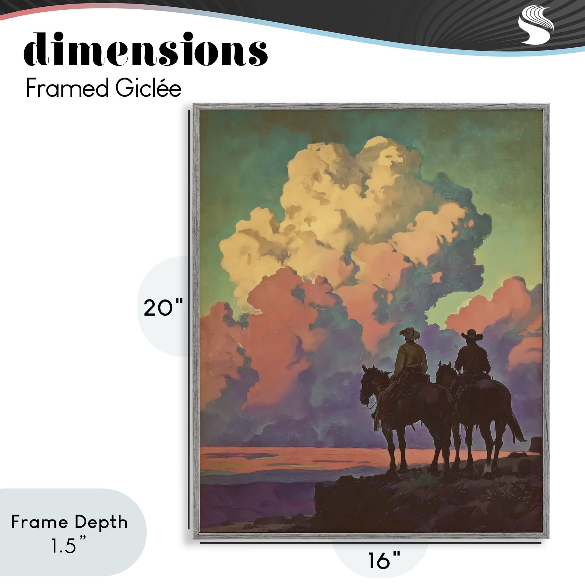 Stupell Industries Cowboys Silhouetted Against Clouds Gray Framed Giclee Art, design by Arlington Prints