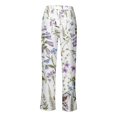 thumbnail image 5 of KDFJPTH Women's Floral Bird Print Linen Blend Pants Elastic Waist Cropped Casual Trousers with Side Pockets White L, 5 of 7