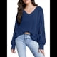 thumbnail image 2 of Blusas de Mujer con Cuello en V, Larga, Encaje, Elegantes, Informales, Modernas, de Gran Tamaño. Azul L, 2 of 7