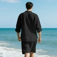 thumbnail image 5 of Paiyanr Cotton Linen Sets for Men Summer Breathable Shirts Shorts 2 Piece Outfits Solid Color Casual Long Sleeves Drawstring Waist Beach Shorts Sets, 5 of 9