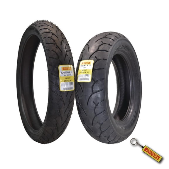 Pirelli Night Dragon 130/60B19 M/C 61H TL Front & MU85 B16 M/C 77H TL Cruiser Rear Motorcycle Tires - Superior Traction & Handling for High-Performance with Keychain