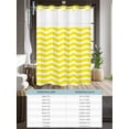 thumbnail image 6 of No Hook Cloth Fabric Shower Curtain with Snap in Liner, Yellow Moire Waterproof Shower Curtains Set with See Through Top Window, Water Ripple Stripe Farmhouse Bath Curtains Shower 48"x72", 6 of 6
