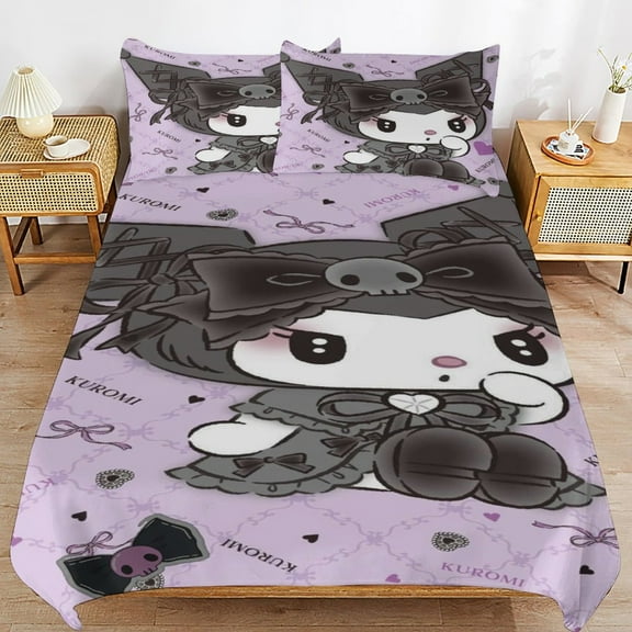 Kuromi Duvet Cover Set Soft Bedding Set 3PCS Quilt Covers Luxury Bedspreads Pillowcase Sets 90"x90"