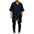 thumbnail image 2 of SELONE Mens Fall Outfits V Neck Long Sleeve Pullover Top Solid Trouser with Pockets 2 Piece Fall Winter Clothes, 2 of 5