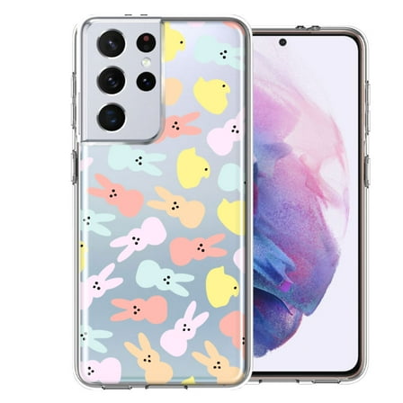 MUNDAZE for Samsung Galaxy S21 Ultra Pastel Easter Polkadots Bunny Chick Candies Double Layer Phone Case Cover