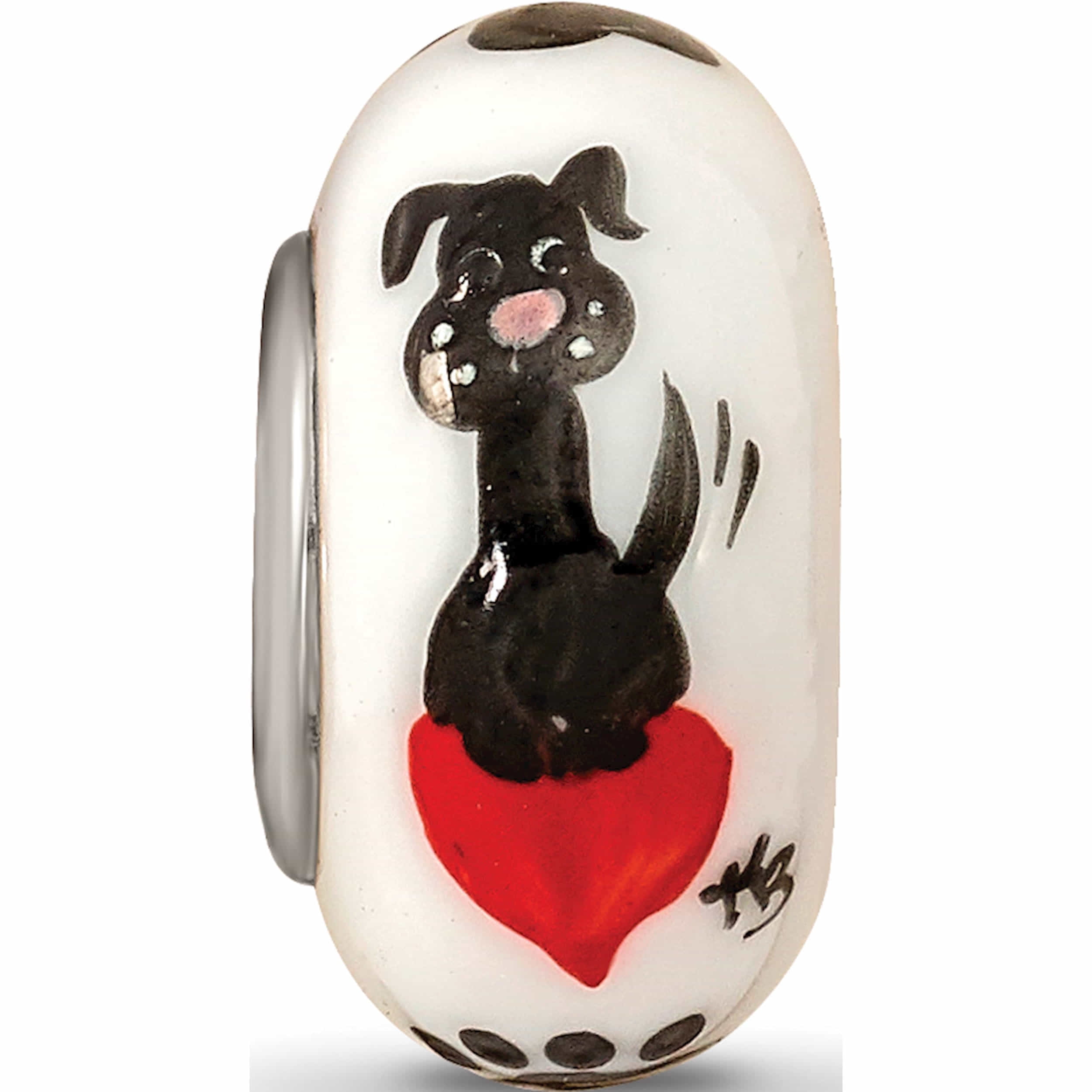 Sterling Silver Ster.Silver Reflections Hand Painted Muttley Dog Fenton Glass Bead Made In United States qrs3624