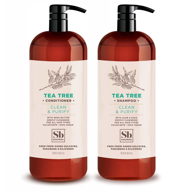 Set de champú y acondicionador Soapbox con aceite de árbol de té, 1 litro