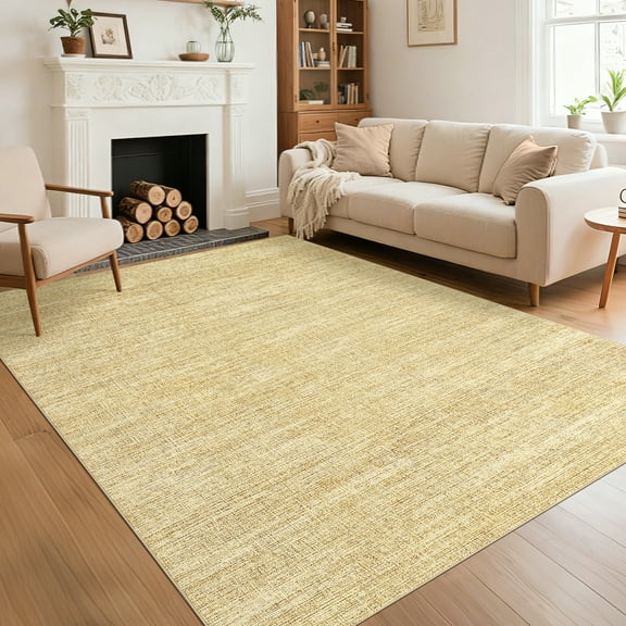Garvee 5'x7' Solid Color Area Rug Modern Minimalist Washable Rug with Non Slip Backing, Soft Non Slip Carpet Low Pile Indoor Floor Cover for Living Room Bedroom Home Decor, Linen